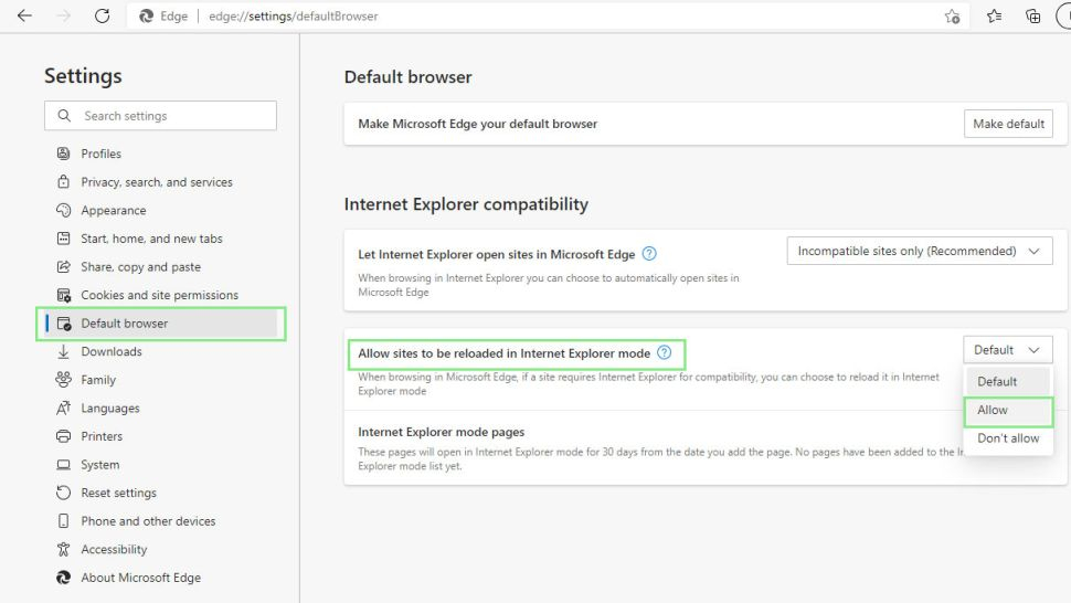 Default Browser را انتخاب کنید